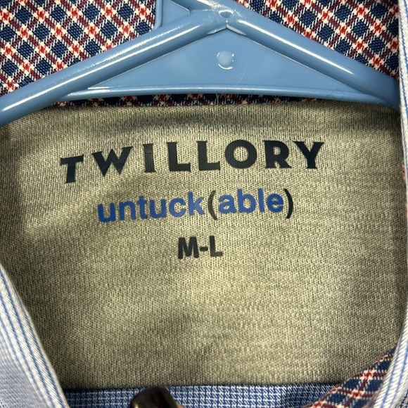 Twillory Untuck(able) Button Down Long Sleeve Shirt Blue/White M-L Flip Cuff EUC - Picture 5 of 10
